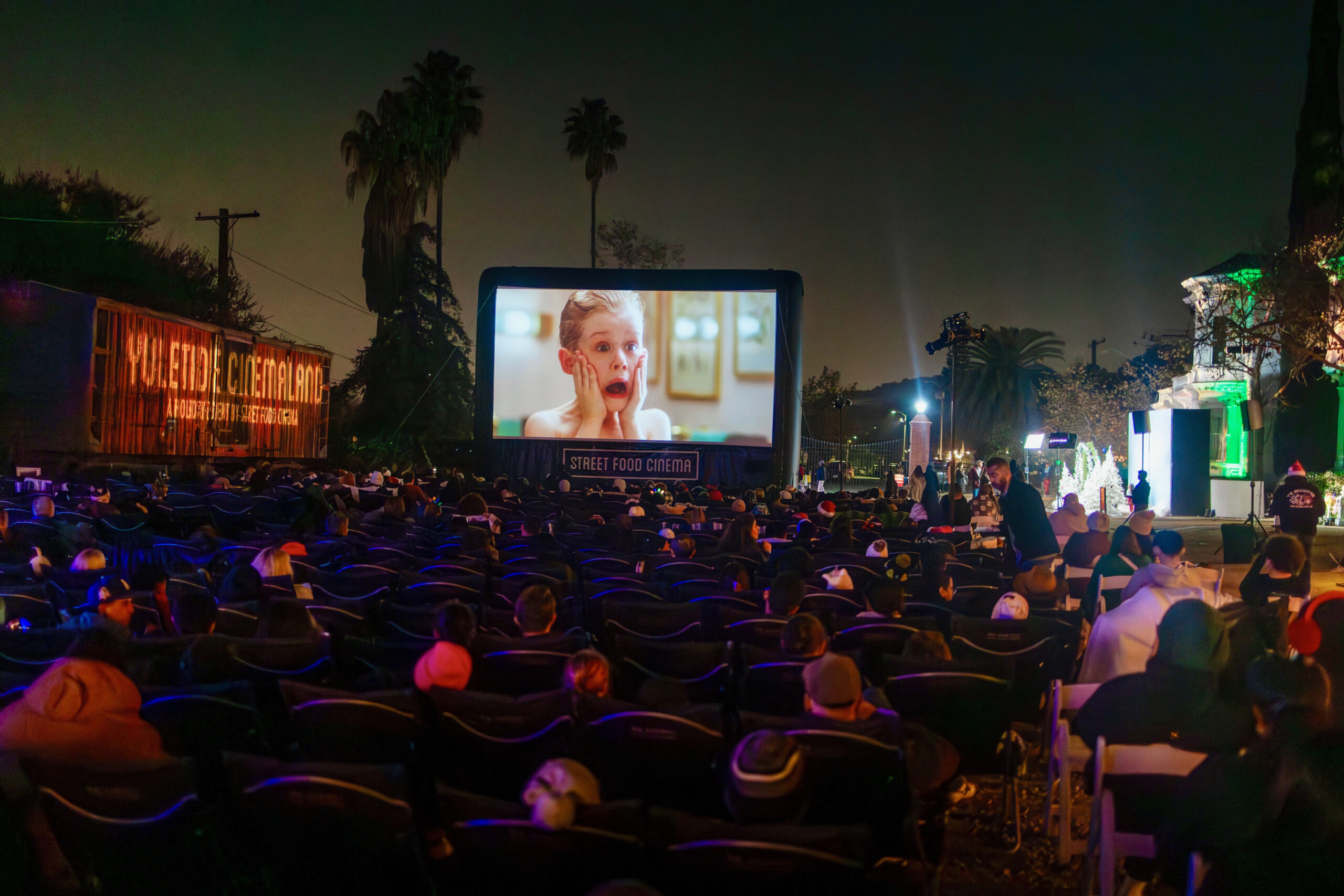 Street Food Cinema's Yuletide event is seen with audiences watching a screening of