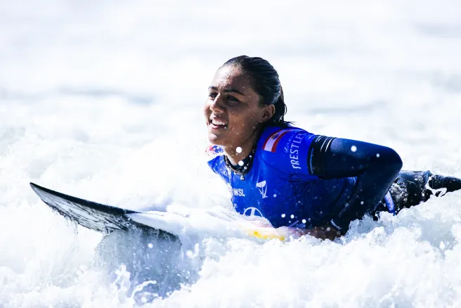 Tya Zebrowski of France surfs in Heat 2 of Round One at the Lexus Trestles Pro on September 12, 2026 at Lower Trestles, San Clemente, California. (Photo by Emma Sharon/World Surf League) (Image Courtesy of WSL)